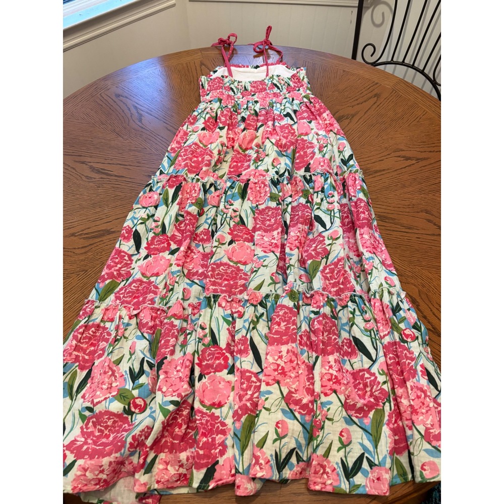 SweetHoney Girls Pink Peony Floral Smocked Tiered Maxi Dress Size 10Y Cotton - Picture 6 of 6